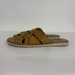 Sorel Tan Leather Sandals Woven Criss Cross Detail Slide Flats Size 7.5